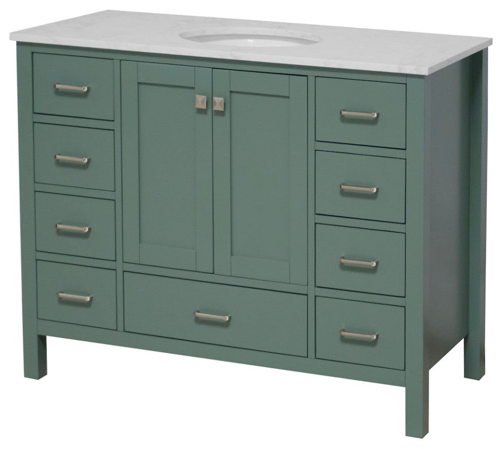 Kitchen Bath Collection Horizon 48" Bathroom Vanity, Sage Green, Engineered Carrara