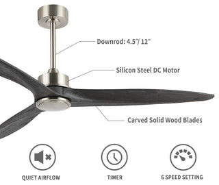 60" 3-Blade Reversible DC Motor Ceiling Fan with Remote, Brushed Nickel