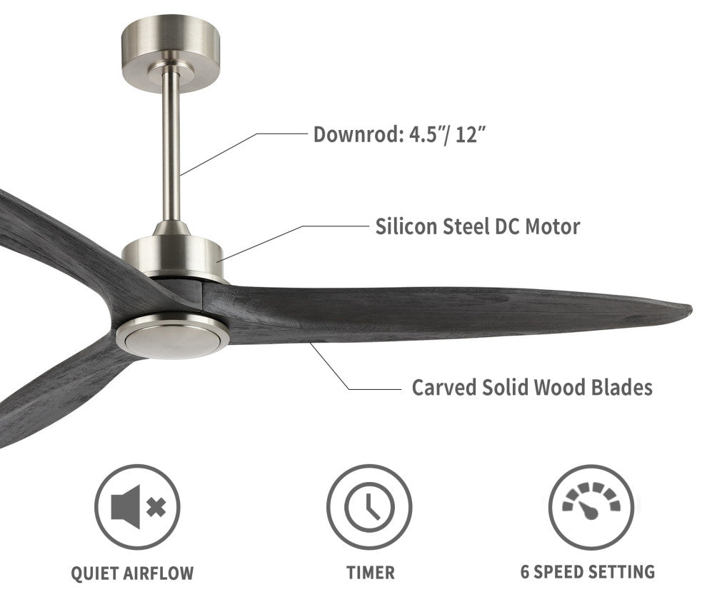 60" 3-Blade Reversible DC Motor Ceiling Fan with Remote, Brushed Nickel