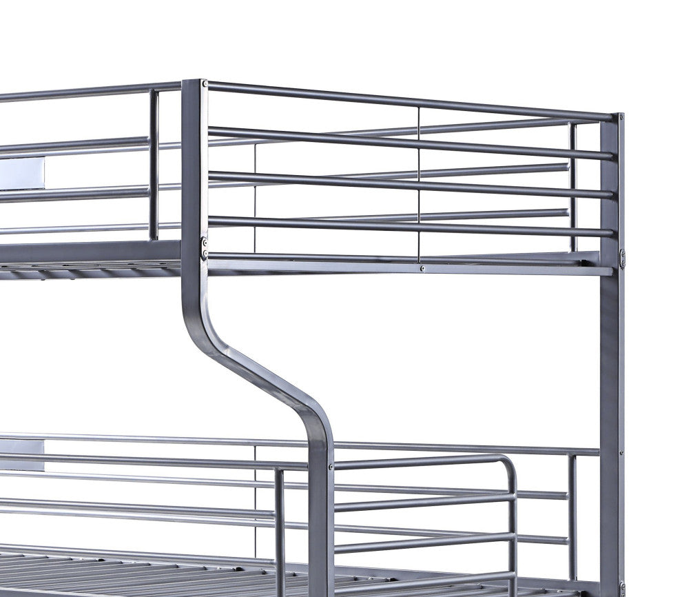 Benzara BM214895 3 Tier Bunk Bed With Curved Metal Frame and Guardrails, Silver
