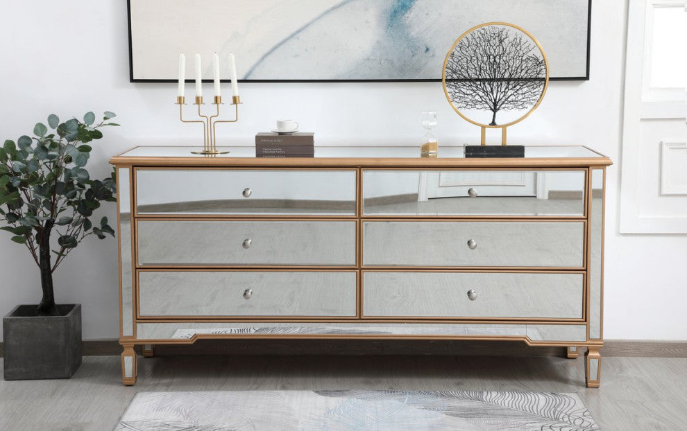 Calum 72" Mirrored Chest, Antique Gold