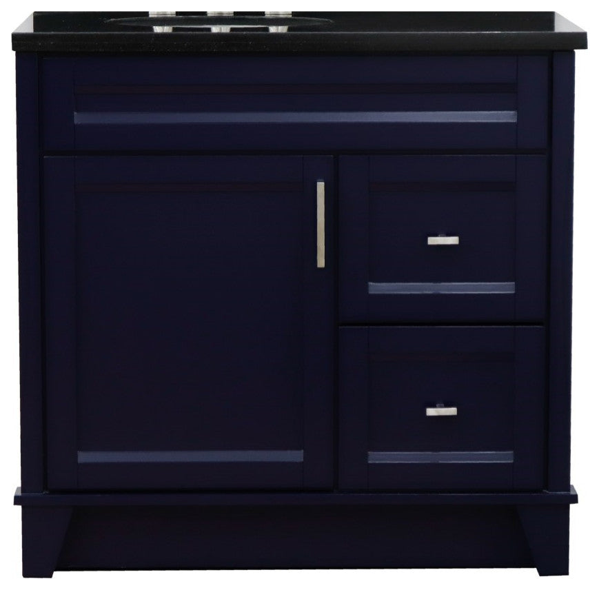 37" Single Sink Vanity, Blue Finish With Black Galaxy Granite