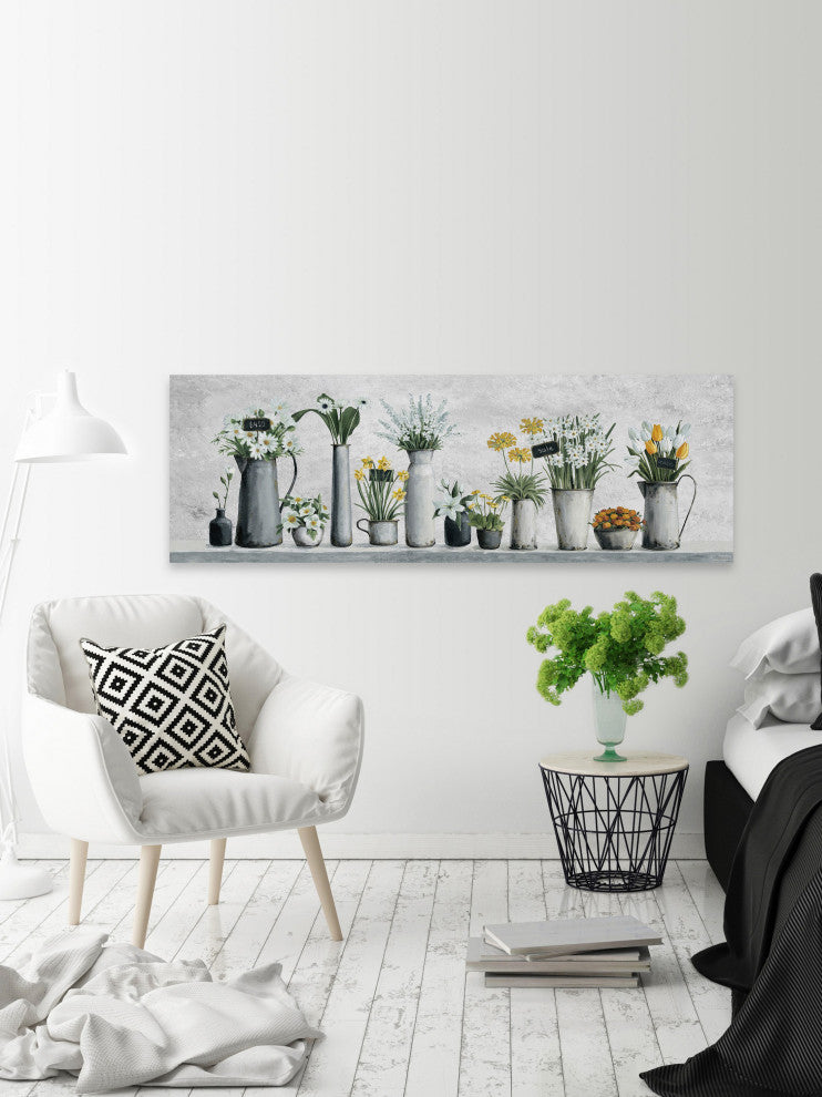 "Outdoor Flower Pots" Painting Print on Wrapped Canvas
