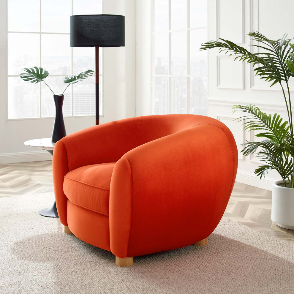 Armchair Accent Chair, Velvet, Orange, Modern, Living Lounge Hotel Hospitality