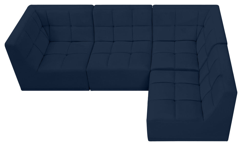Relax Velvet Upholstered 4-Piece L-Shaped Modular Sectional, Navy
