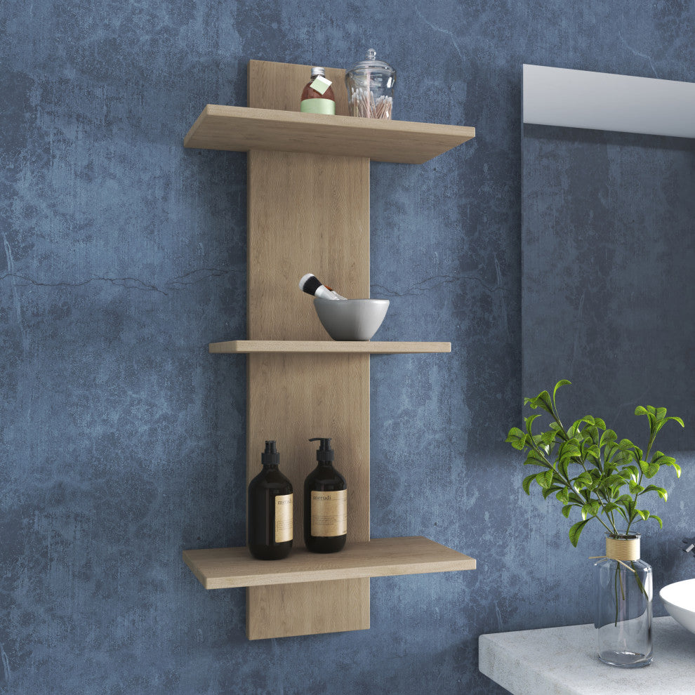 Manada-Mist Three-Tier Teak Wall Shelf