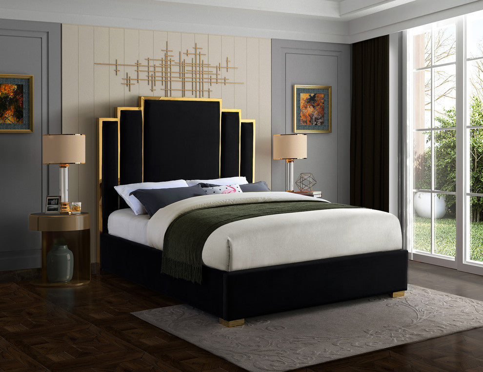 Hugo Velvet Queen Bed, Black