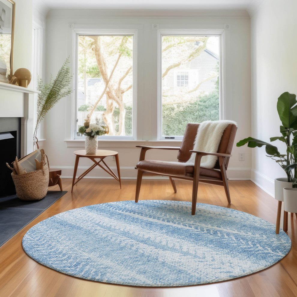Premium Machine Washable Mayfield AMF694 Sky 8' x 8' Round Rug