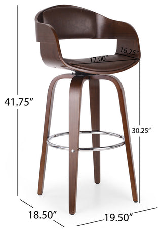 Soledad Mid-Century Modern Upholstered Swivel Barstool, Dark Brown/Walnut