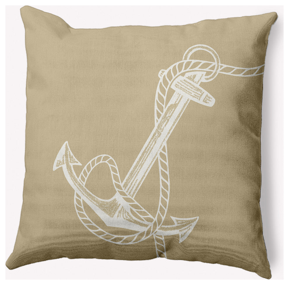 16x16" Anchored Nautical Decorative Indoor Pillow, Taupe