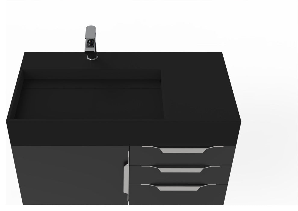 CastelloUSA Amazon 36" Wall Mount Vanity Set, Black, Black Top, Chrome Handles