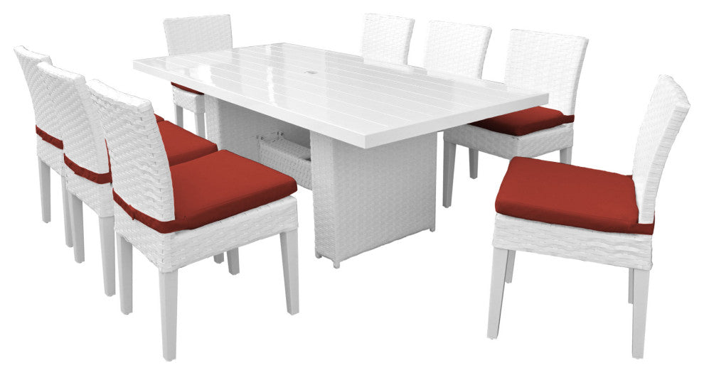 Miami Rectangular Outdoor Patio Dining Table with 8 Armless Chairs Terracotta