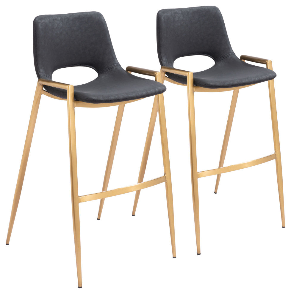 Desi Barstool Chair, Set of 2 Black/Gold