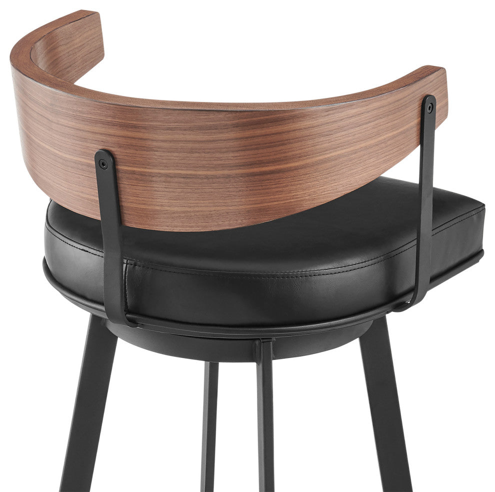 Lacey Swivel Stool, Black/Walnut Finish & Black Faux Leather, Counter, 26"