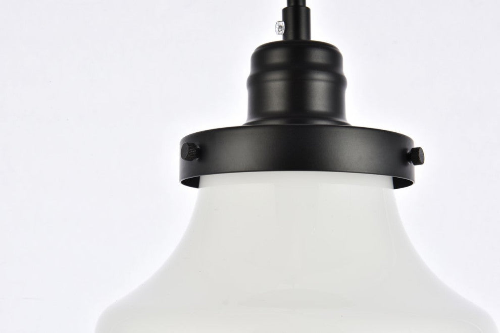 Leighton 1-Light Black and frosted White Glass Plug-In Pendant