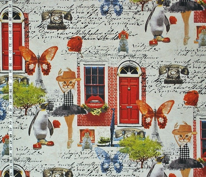 Fantasy Fabric Ballerina Eiffel Tower Surreal Dream, Sample Cut