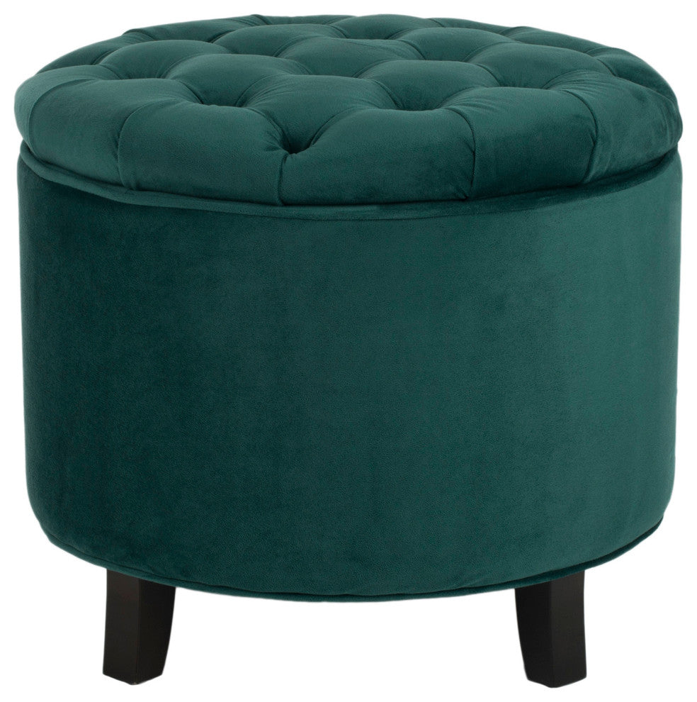 Safavieh Amelia Tufted Storage Ottoman, Marine Cotton/Espresso