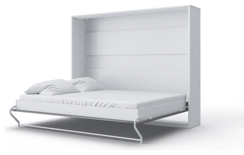 Invento Horizontal Murphy Bed With mattress 63 x 78.7 inch, White/Grey