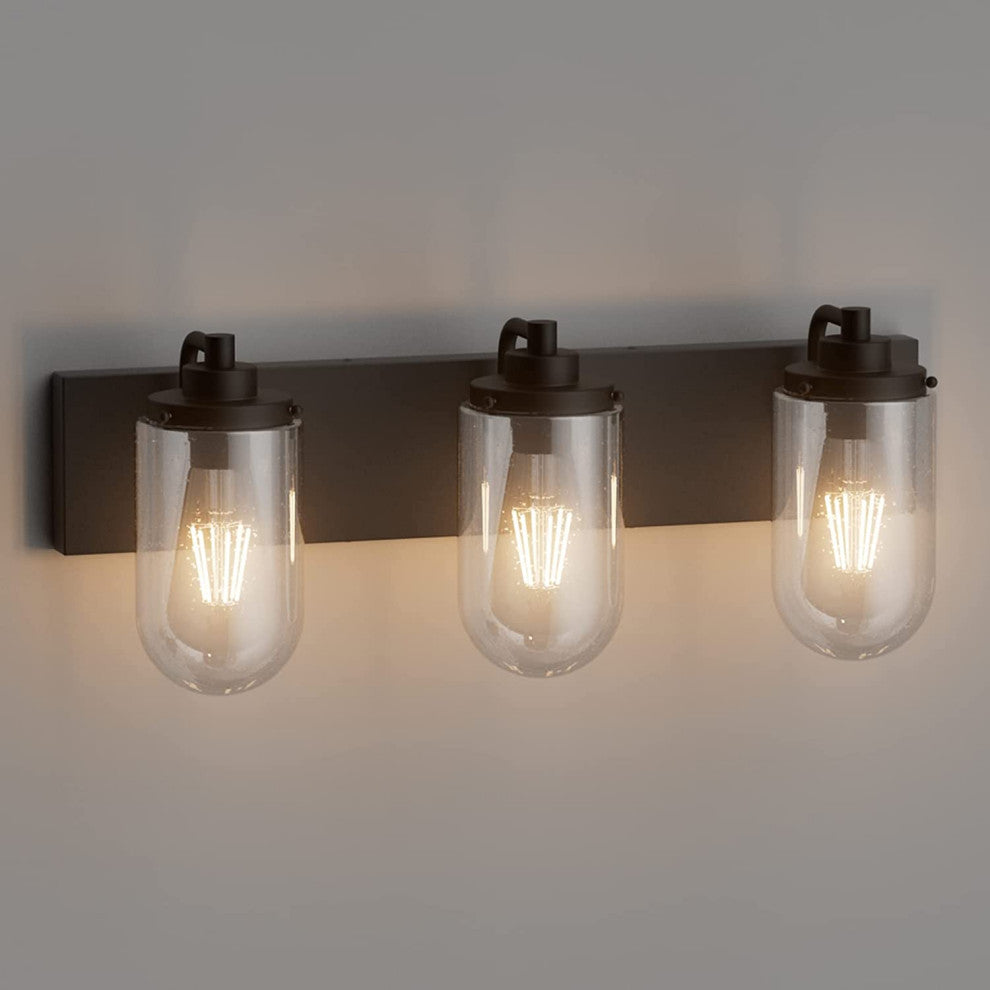 3 light matte black wall light fixture industrial glass bathroom wall lamp