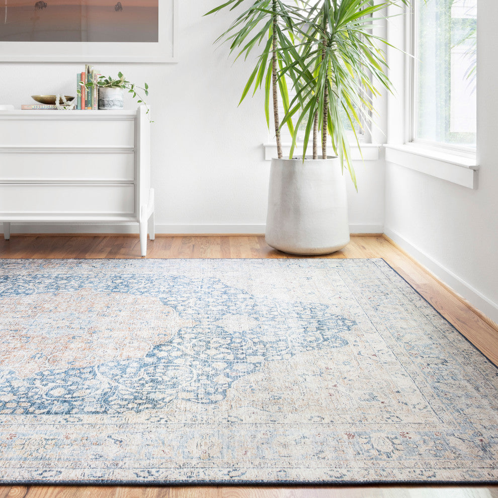 Blue Tangerine Printed Polyester Layla Area Rug by Loloi II, 7''-6"x9''-6"