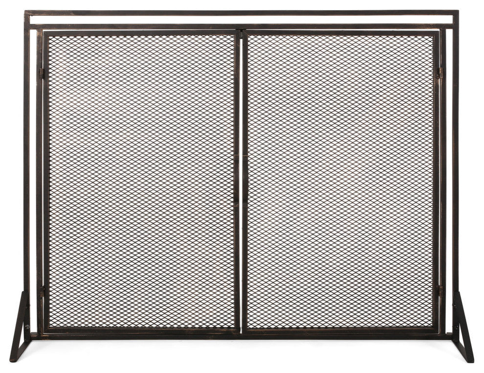 Samantha Iron Fireplace Screen, Black Brushed Gold