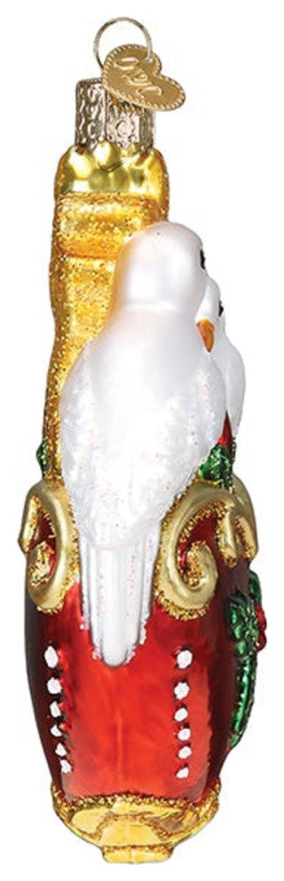 Two Turtle Doves Christmas Holiday Ornament Blown Glass