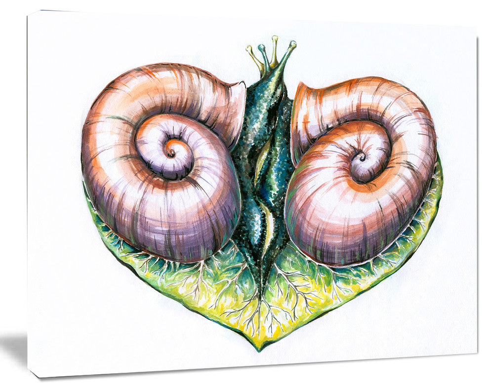 Heart with Two Snails in Love, Animal Canvas Art Print, 20"x12"