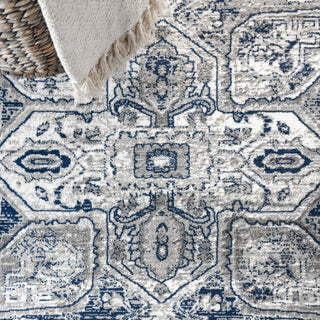 Modern Persian Vintage Medallion Light Grey/Navy 4' x 6' Area Rug