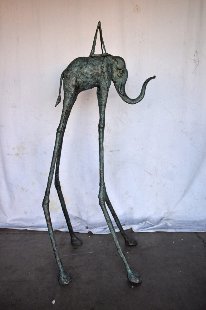 Modern Art Green Patina Tall Elephant Bronze Statue - Size: 26"L x 27"W x 67"H