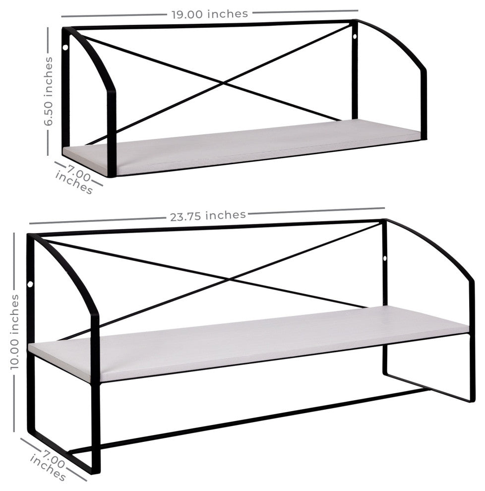 Set of Two Farmhouse Style Wood and Metal Wall Shelves