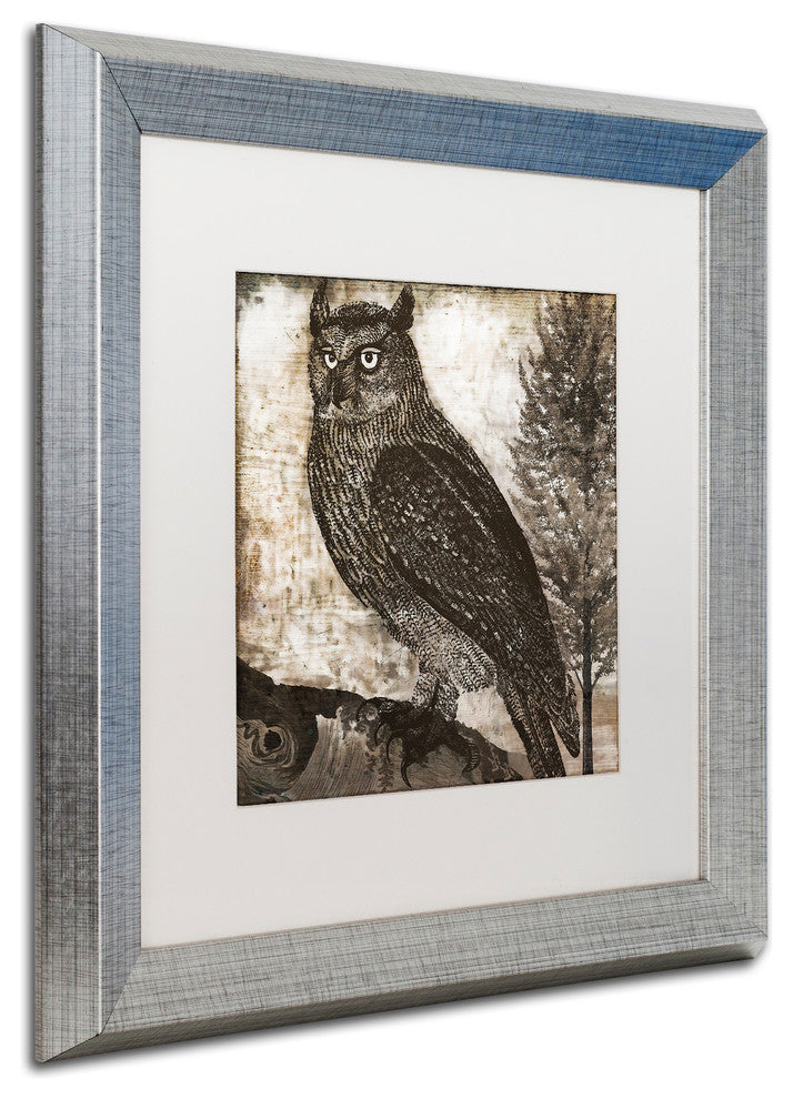 Color Bakery 'Owl 2' Art, Silver Frame, White Matte, 16"x16"