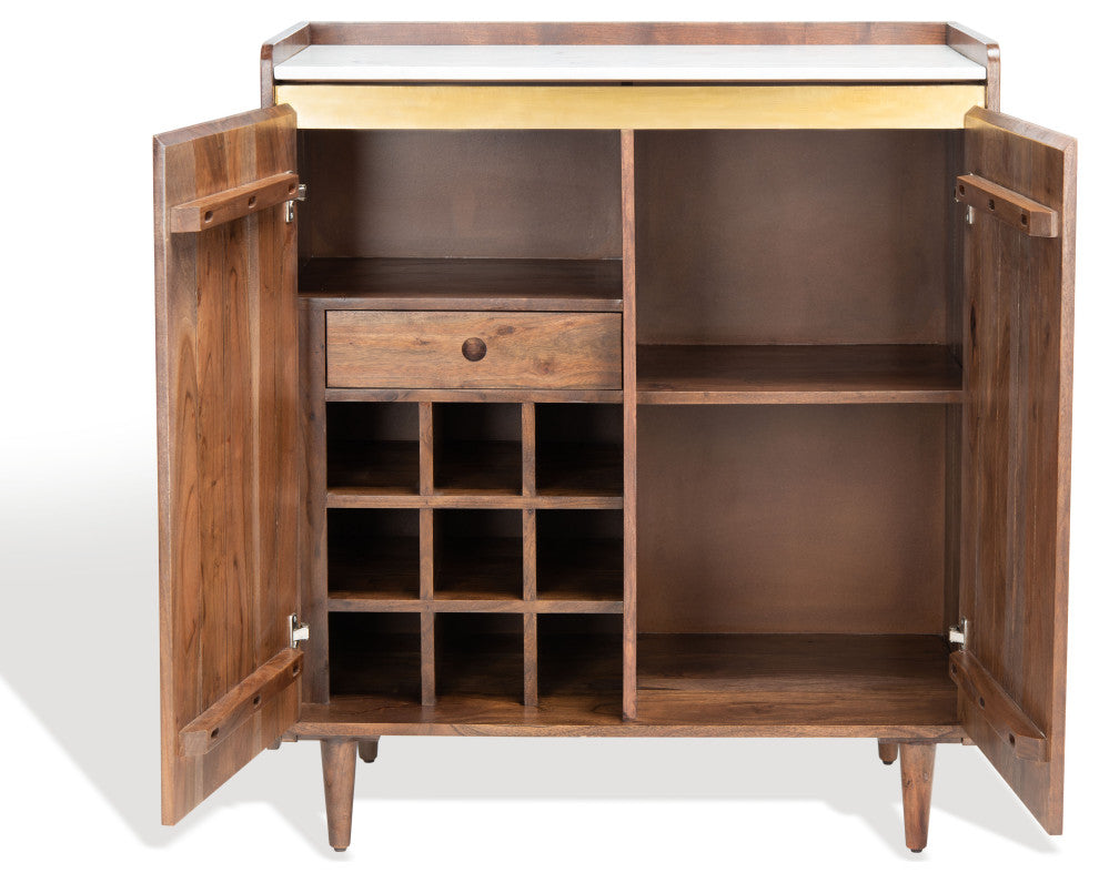 Safavieh Couture Milana Marble Bar Cabinet, Walnut/White