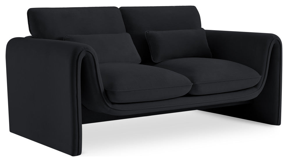 Sloan Black Velvet Fabric Loveseat
