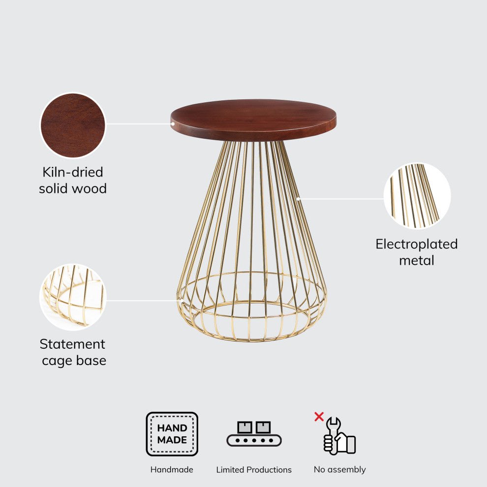 Melody Designer Cage Table, Walnut, Gold