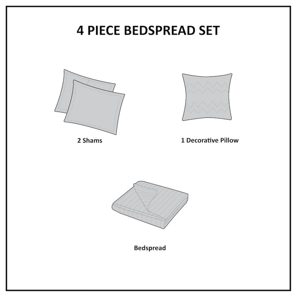 Madison Park Breanna 4 Piece Cotton Reversible Tailored Bedspread Set, Khaki