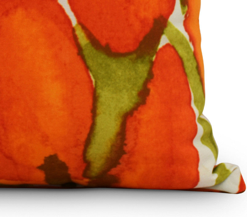 Sunset Tulip Decorative Floral Throw Pillow, Orange, 18"