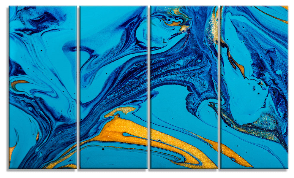 "Soft Blue Abstract Acrylic Paint Mix" Canvas Print, 4 Panels