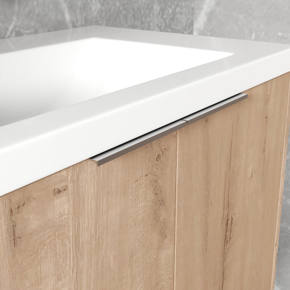 Bath Vanity Set, Imitative Oak, Resin Vanity Top, White, White Basin