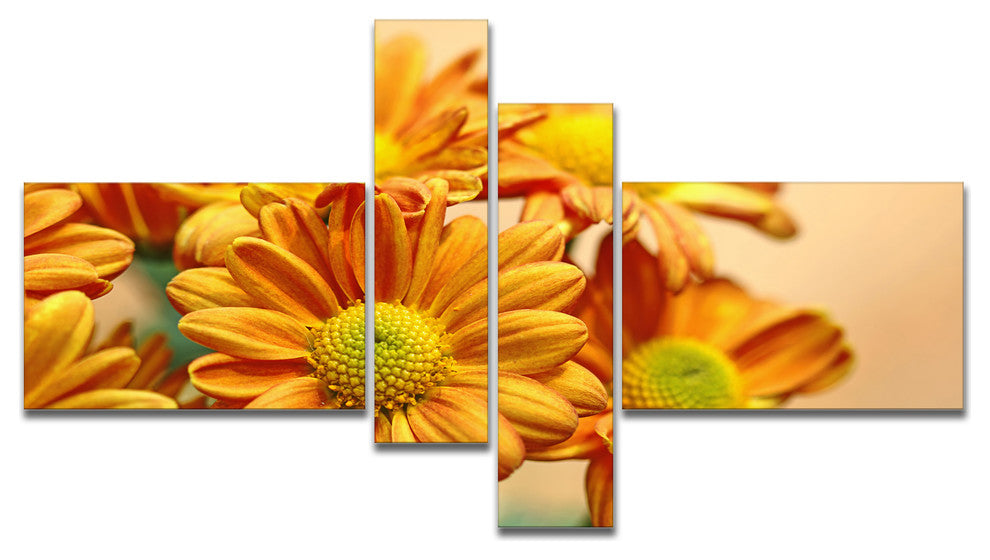 Yellow Flowers in the Garden, Floral Canvas Art Print, 60"x32", 4 panels
