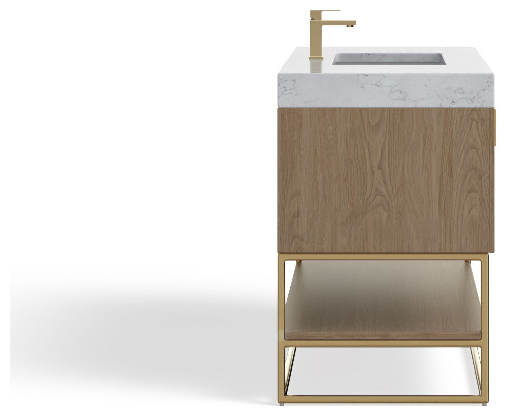 Bahia Bath Vanity, Oak, 42", Brushed Gold Hardware, Single, Freestanding