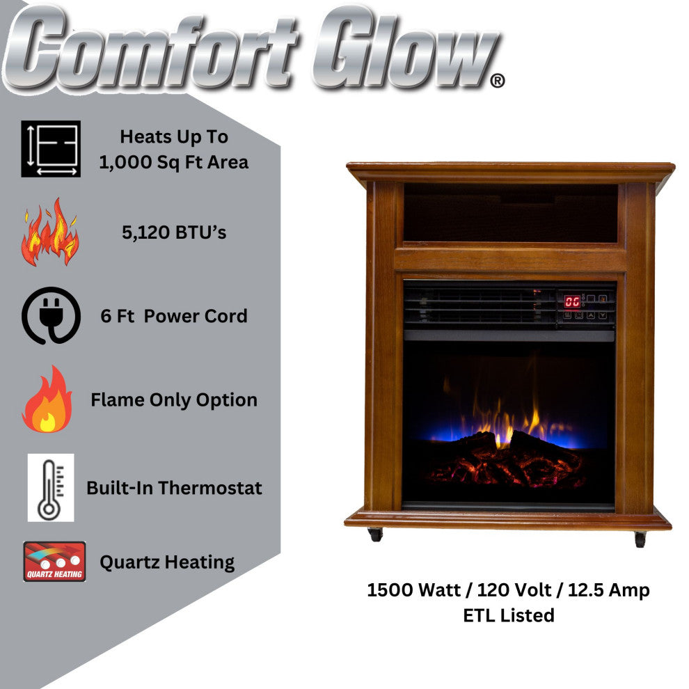 Comfort Glow Mobile Electric Fireplace, 5,120 BTUs, Heats Up To 1,000 Sq Ft