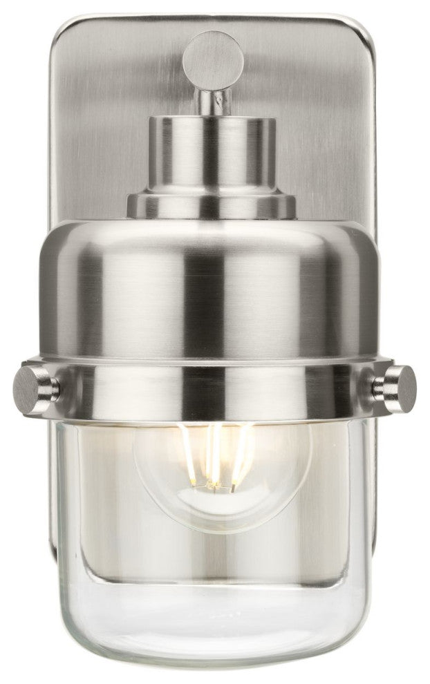 Beckner Collection 1-Light Brushed Nickel Clear Glass Bath Light