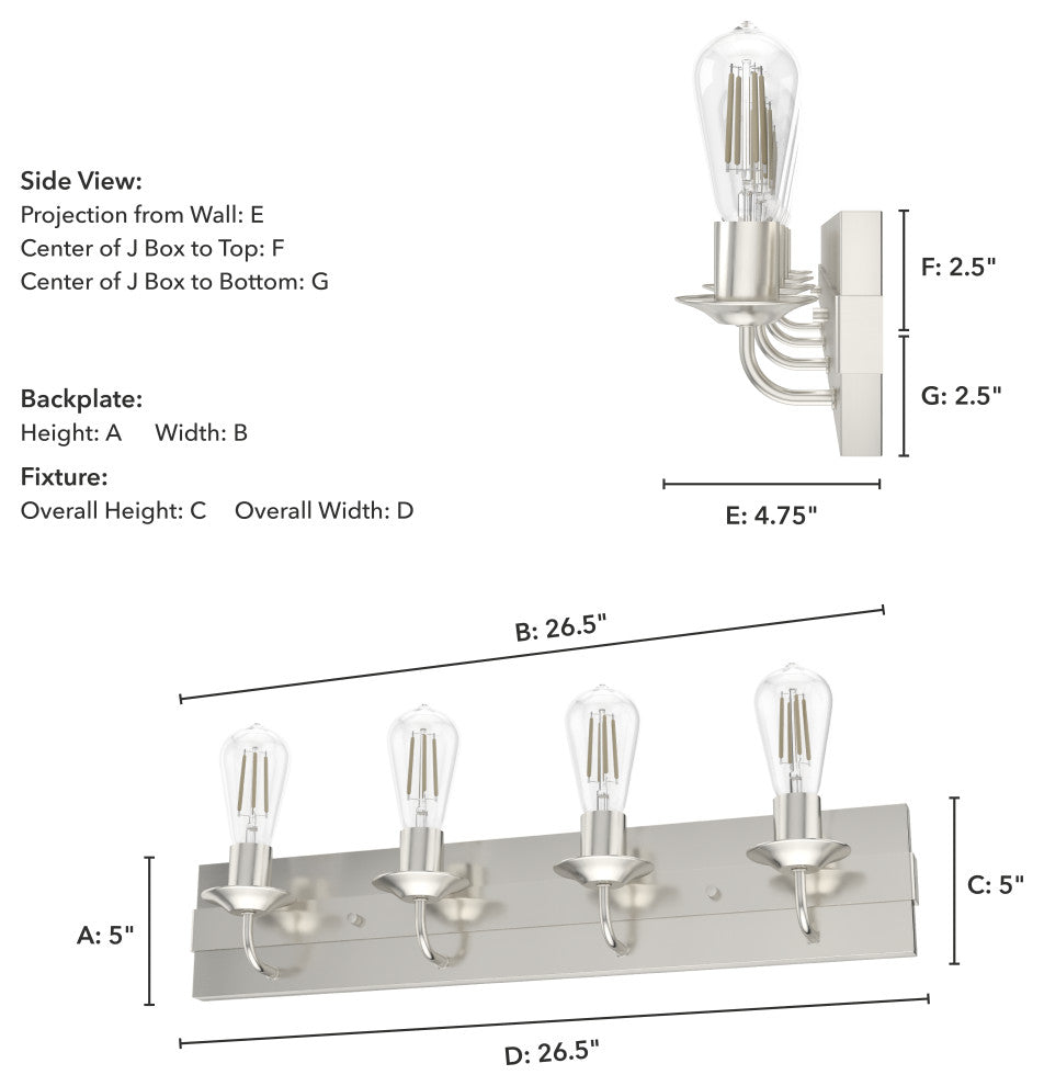 Perch Point Brushed Nickel 4 Light Vanity Wall Light