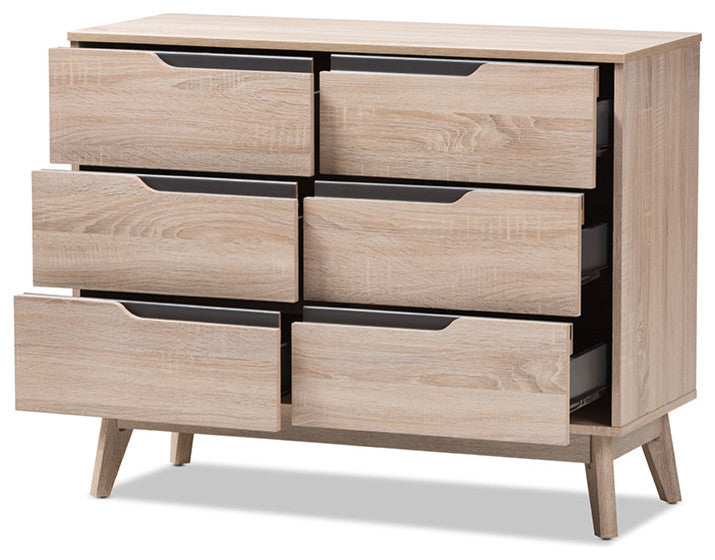 Fella Mid-Century Modern Two-Tone Oak and Grey Wood 6-Drawer Dresser