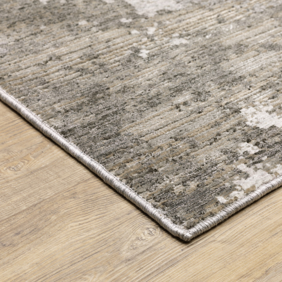 Noble Distressed Abstract Grey/ Ivory Indoor Area Rug, Grey, 5'3"x7'6"