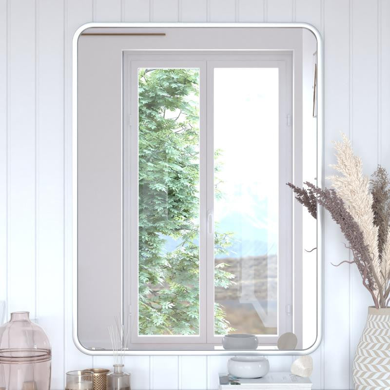 Jada Decorative Wall Mirror with Rounded Corners, Matte Silver, 40" X 30"