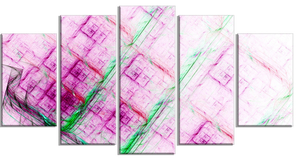 Purple Fractal Grill Pattern, Contemporary Art on Canvas, 60"x32", 5 Panels