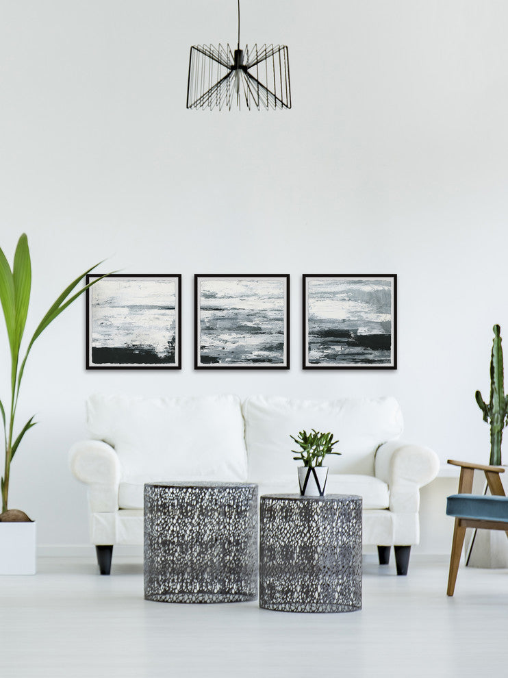Black and White Smudges Triptych, 96"x32"