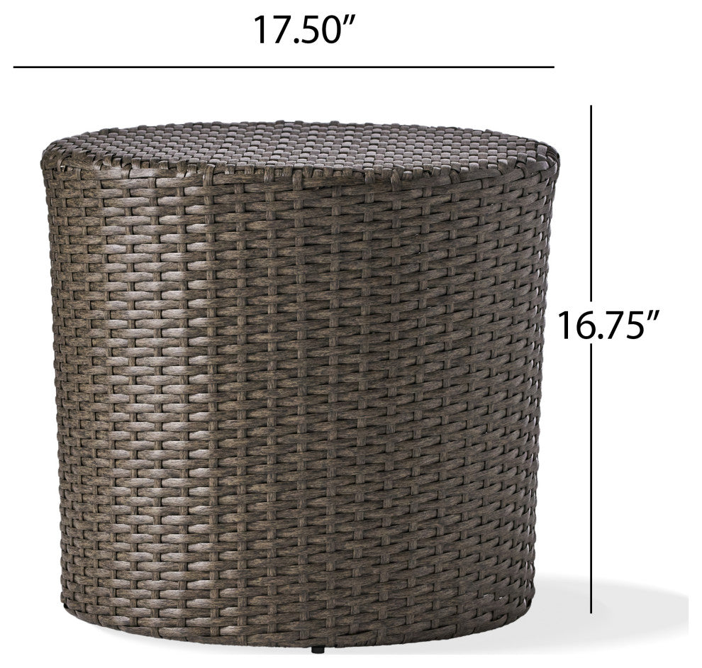 GDF Studio Overton Outdoor Gray Wicker Barrel Side Table, Dark Gray
