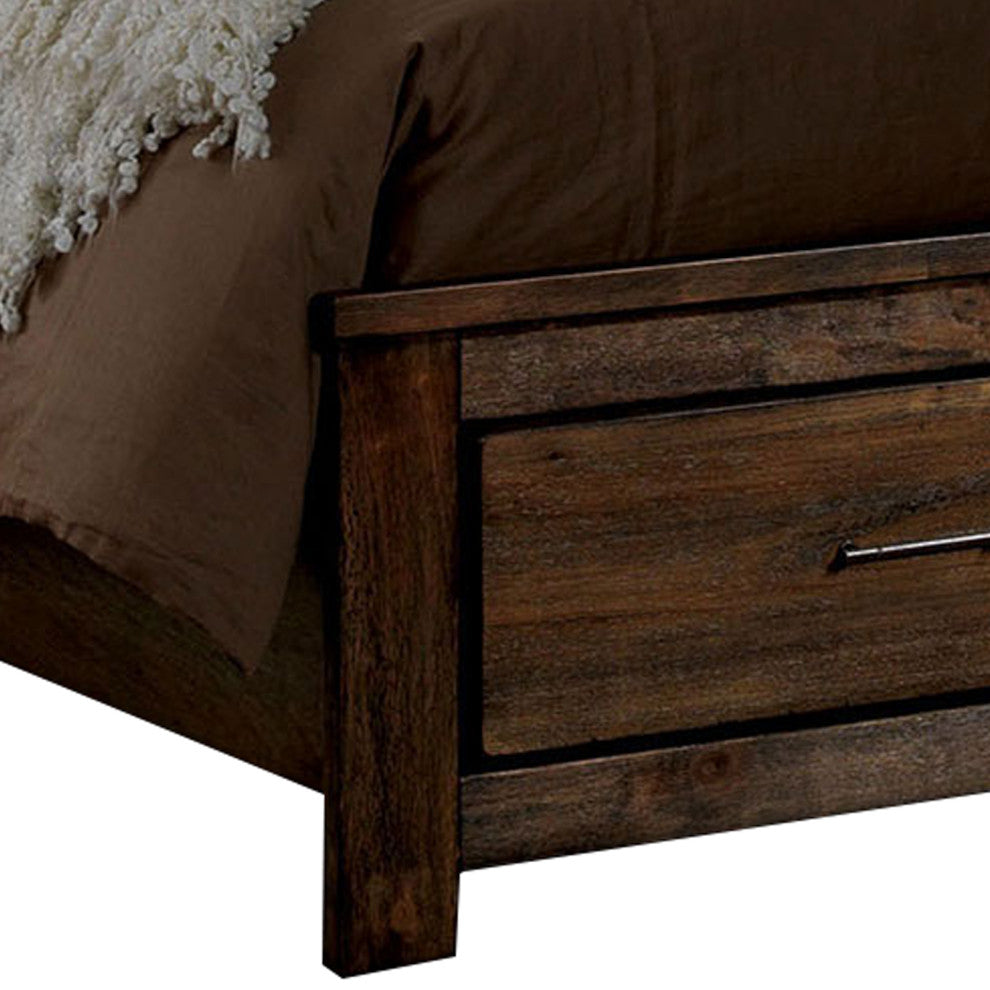 Benzara BM207725 Wooden Queen Size Bed With 2 Drawer storage, Brown